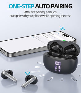 GadgetWala Bluetooth Wireless Earbuds with LED Display & Type-C Fast Charging | Deep Bass | Auto Pairing | Touch Control