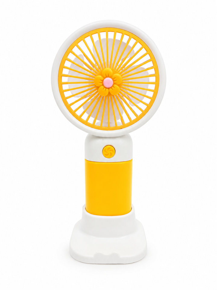 Gadget Wala Mini Handheld Rechargeable Fan | Portable USB Cooling Fan | Cute Flower Design | Yellow & White